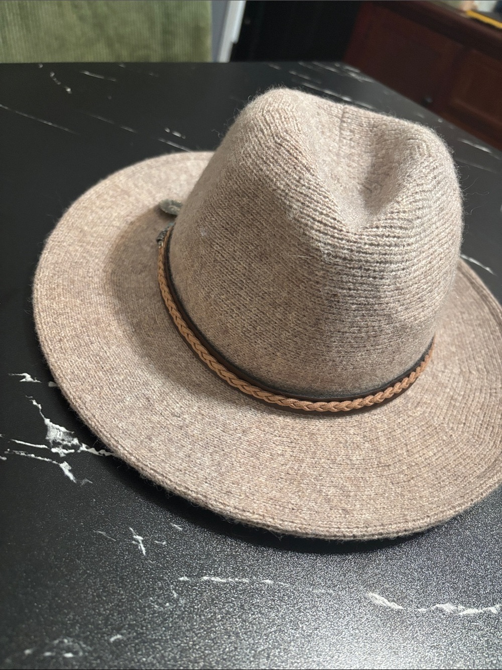 Altar'd State Taupe Wool Fedora with Beaded Concho band unisex